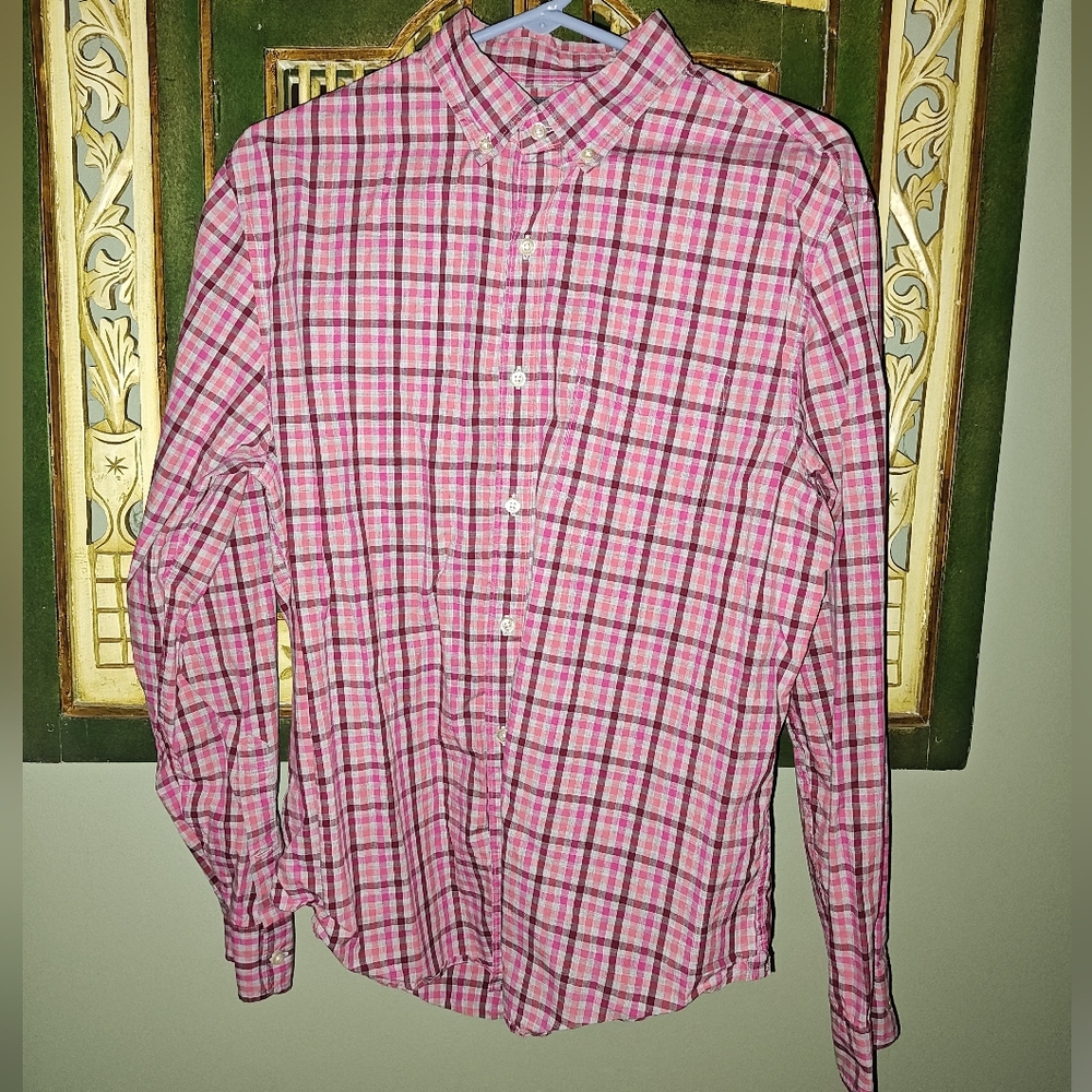 Bonobos Mens Button Down Front Shirt Standard Fit Sz M Pink Red Gray Longsleeve